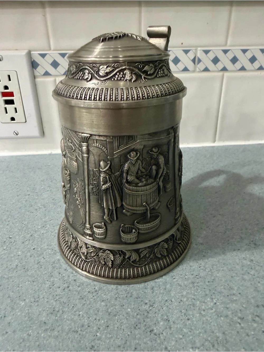 1970s Pewter Beer Stein from Germany ~ Authentic Vintage Lidded Drinking Mug